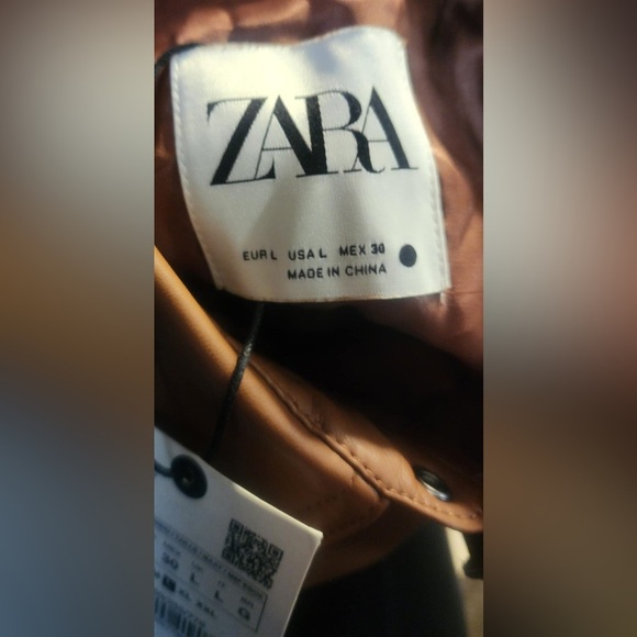Zara Women’s Brown Faux Leather Women's Shacket Size Large Snap Front NWT - Picture 8 of 10